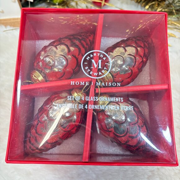 Martha Stewart Blown GLASS Copper PINECONE Ornaments Set of 4 NEW 5" - Picture 2 of 6